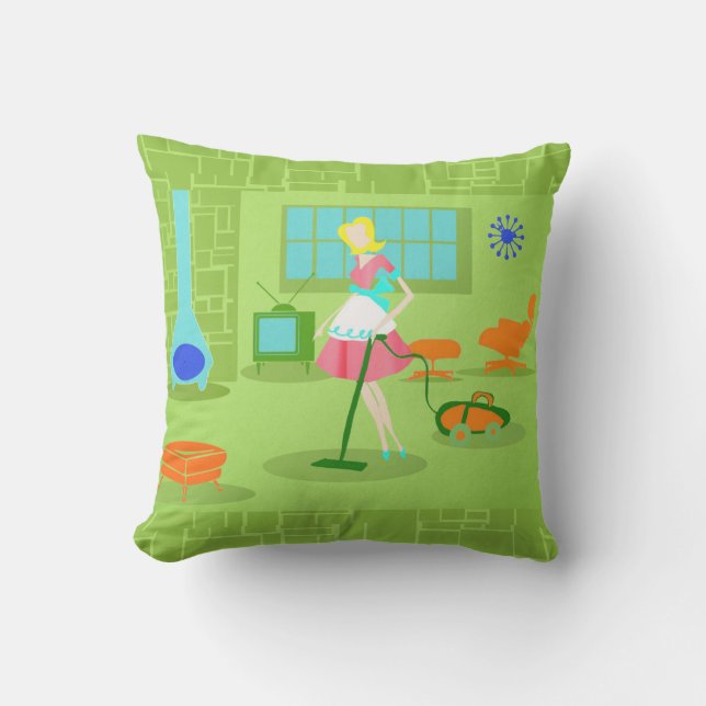 Moderne Retro Hausfrau Außenkissen Mittelalter Kissen (Vorderseite)