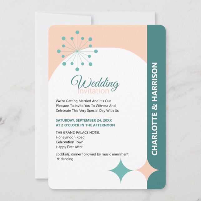 Moderne Retro Hochzeitseinladung Mitte des Jahrhun Einladung (Vorderseite)