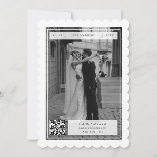 Moderne Retro Just Married Stempel QR Code Elopeme Ankündigung