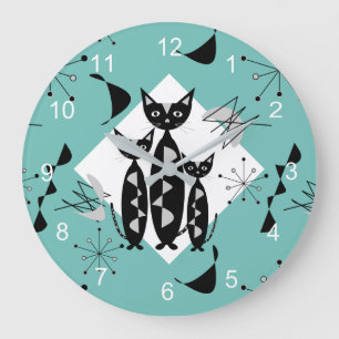 Moderne Retro-Kats Niedliches Muster Square  Große Wanduhr