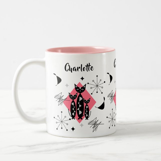 Moderne Retro-Katzen aus dem Mittelalter Niedlich  Zweifarbige Tasse (Links)