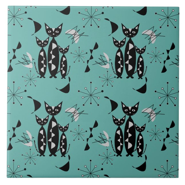 Moderne Retro-Katzen aus dem Mittelalter Niedliche Fliese (Vorderseite)