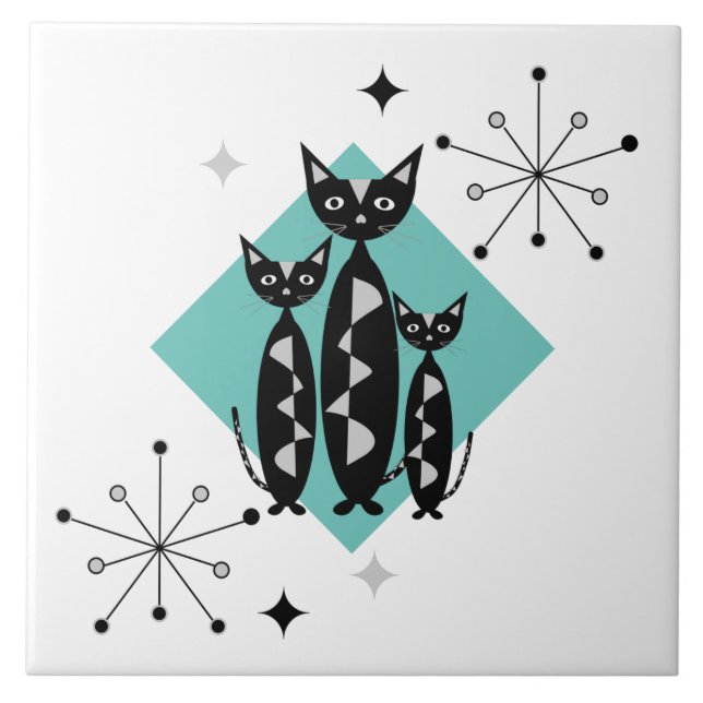 Moderne Retro-Katzen aus dem Mittelalter Niedliche Fliese (Vorderseite)