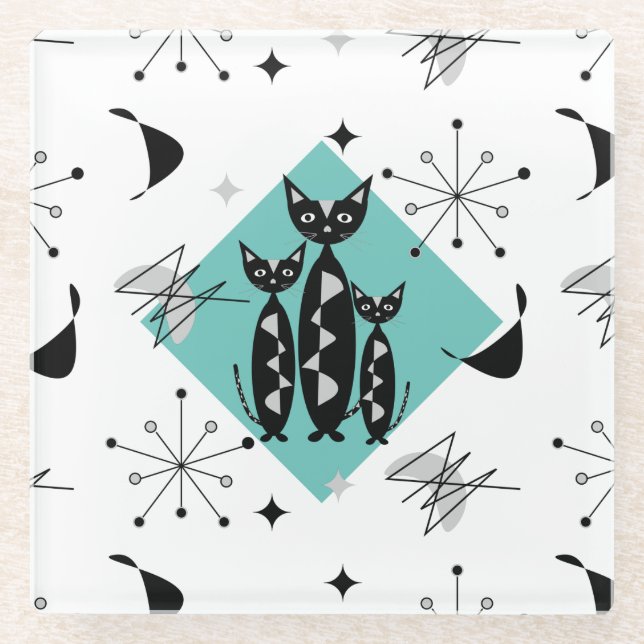 Moderne Retro-Katzen aus dem Mittelalter Niedliche Glasuntersetzer (Vorderseite)