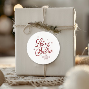 Moderne Retro Let It Snow Weihnachtsschrift Rot Runder Aufkleber