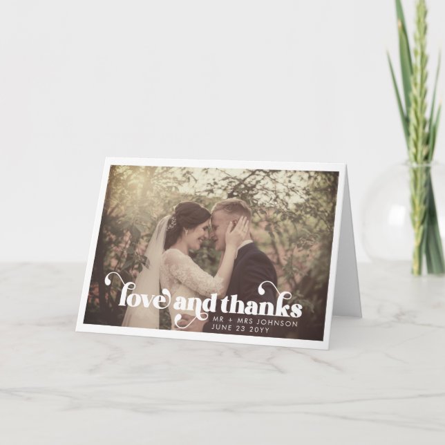 Moderne Retro-Liebe und dank Hochzeitsszenario Fot Dankeskarte (Vorderseite)
