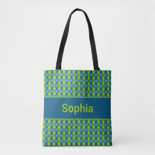 Moderne Retro-Link-Muster in Blau und Grün Tasche