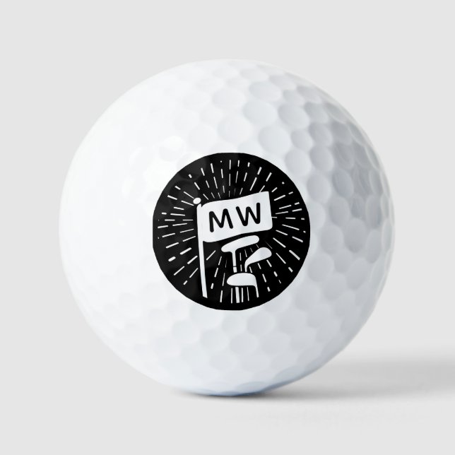 Moderne Retro Monogram Initials Golf Clubs Golfball (Vorderseite)