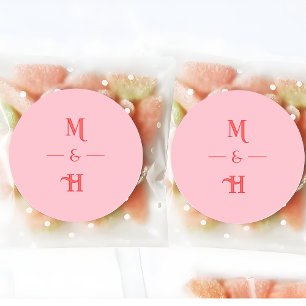 Moderne Retro-Monogramm Rosa & Rote Hochzeit Runder Aufkleber