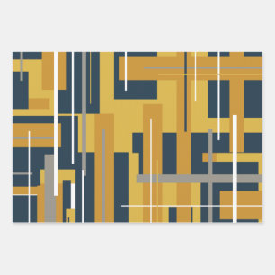 Moderne Retro-Muster des Mittelalters, Mustard und Geschenkpapier Set