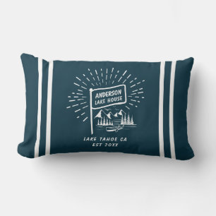 Moderne Retro Nautic Lake House   Marineblau Lendenkissen