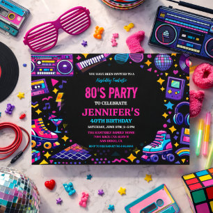Moderne Retro-Neon-80er-Jahre-Geburtstagsfeier für Einladung