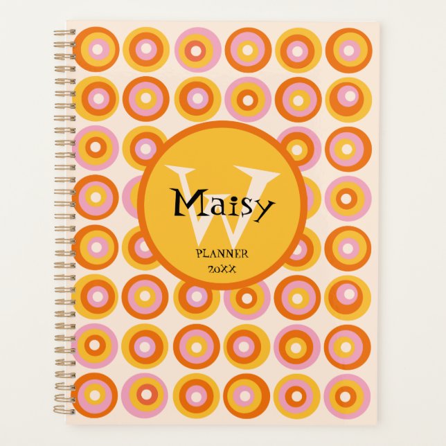 Moderne Retro Orange Circles 2023 für Monogramm Planer (Vorderseite)