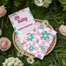 Moderne Retro Pastell Oh Baby Einladung zur Babypa