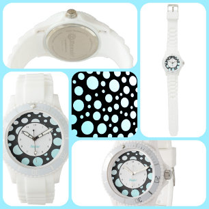 Moderne Retro Polka-Punkte Blau Weiß und Schwarz Armbanduhr