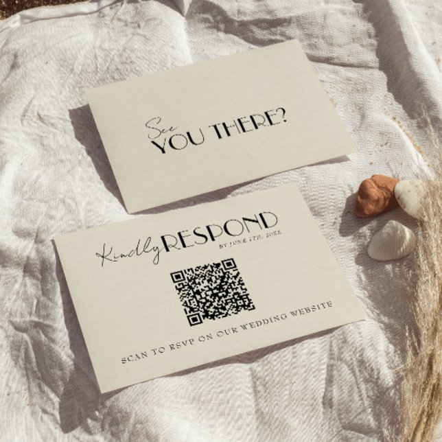 Moderne Retro-QR-Code französische wunderliche Hoc RSVP Karte (Von Creator hochgeladen)