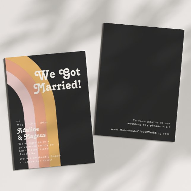 Moderne Retro Rainbow Dunkle Elopement Ankündigung (Von Creator hochgeladen)