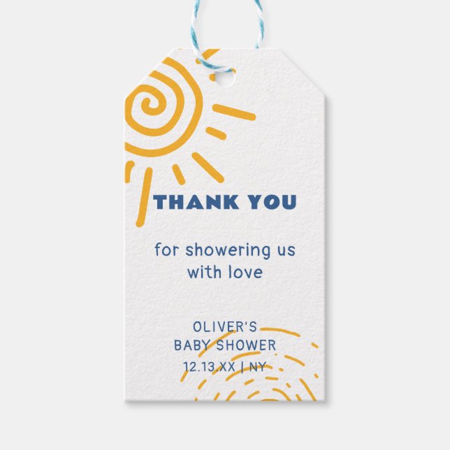 Moderne Retro-Ray Sonnenschein-Babydusche Geschenkanhänger (Vorderseite)