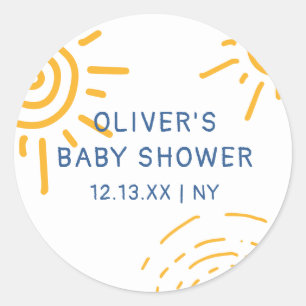Moderne Retro-Ray Sonnenschein-Babydusche Runder Aufkleber
