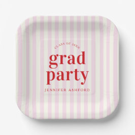 Moderne Retro Red & Pink Stripes Graduierungsparty Pappteller
