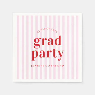 Moderne Retro Red & Pink Stripes Graduierungsparty Serviette