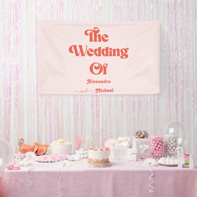 Moderne Retro-Rosa- und Orangefarbene Hochzeit Banner (Party)