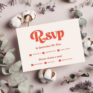 Moderne Retro-Rosa- und Orangefarbene Hochzeit RSVP Karte