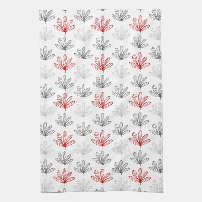 Moderne Retro Rot und Graublüte Geschirrtuch (Vertikal)