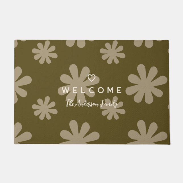 Moderne Retro-schicke Daisy-Blume Willkommen Fußmatte (Vorderseite)