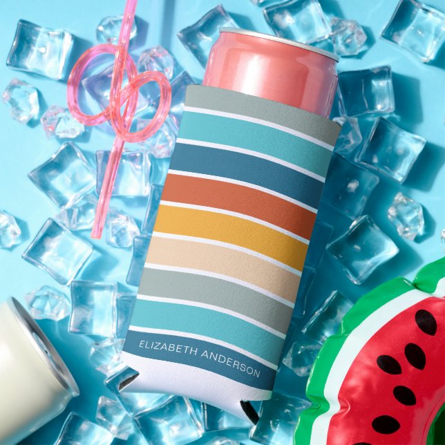 Moderne Retro-Sonnenschutzstreifen Personalisiert Selters Dosenkühler (In Situ Sommer)