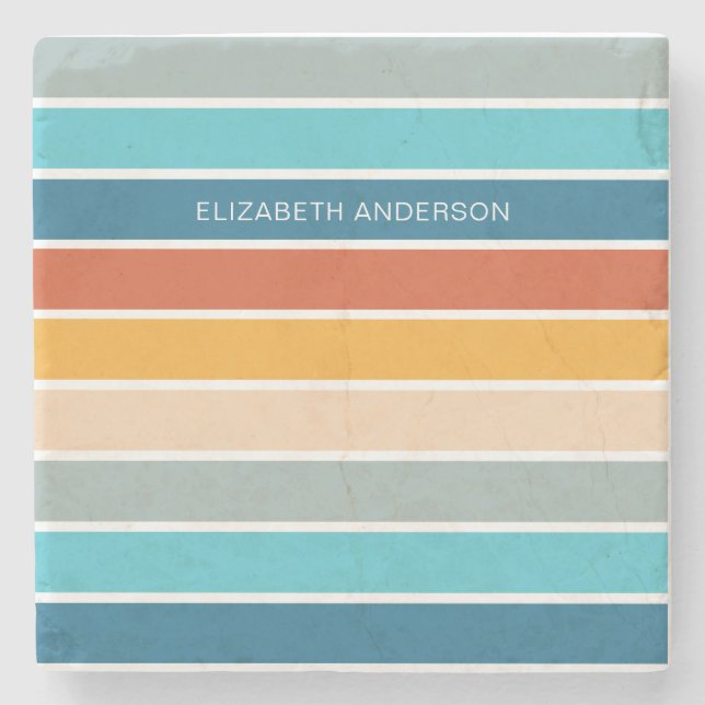 Moderne Retro-Sonnenschutzstreifen Personalisiert Steinuntersetzer (Vorderseite)