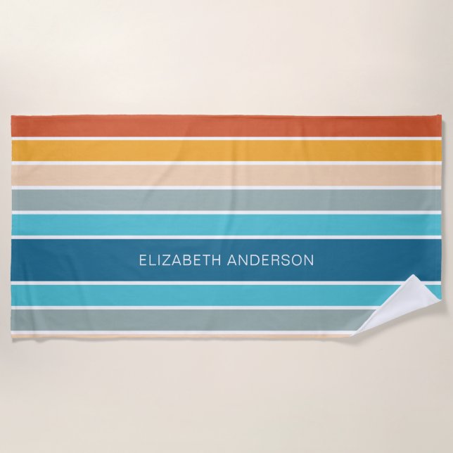 Moderne Retro-Sonnenschutzstreifen Personalisiert Strandtuch (Vorderseite)