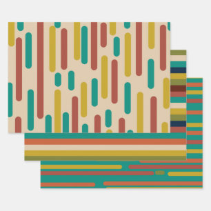 Moderne Retro-Streifen in mittleren Mod-Farben Geschenkpapier Set