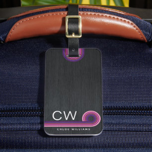 Moderne Retro-Streifen-Monogramm Gepäckanhänger