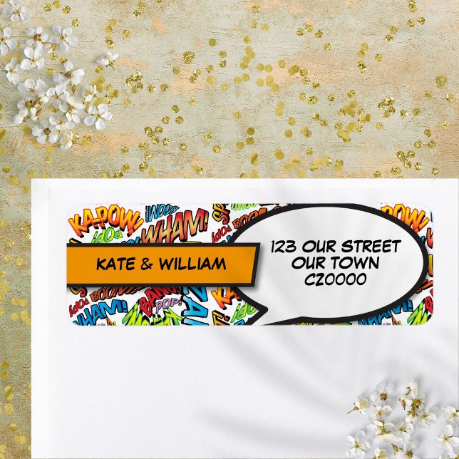 Moderne Retro-Superhelden-Comicbuch-Rücksendeadres (Modern Retro Superhero Comic Book Return Address Label)
