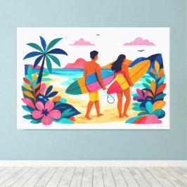 Moderne retro-tropische Surfwelle 01 Leinwanddruck