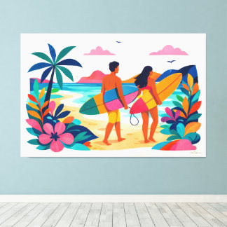 Moderne retro-tropische Surfwelle 01 Leinwanddruck