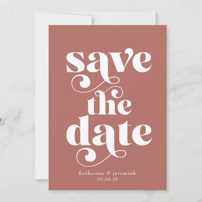 Moderne Retro-Typografie-Hochzeit rettet das Datum (Vorderseite)