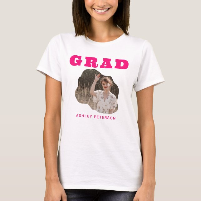 Moderne Retro-Typografie Hot Pink-Foto-Abschluss T-Shirt (Vorderseite)