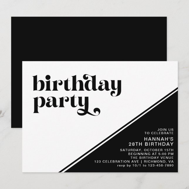 Moderne Retro-Typografie | Schwarzer und weißer Ge Einladung (Vorne/Hinten)