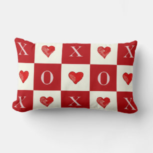 Moderne Retro Valentine Red Hearts XO Karos Lendenkissen