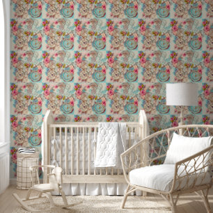 Moderne Retro Viktorianische Pastelle Steampunk Fl Tapete