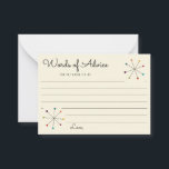 Moderne Retro-Vintage Hochzeit im Mittelalter Hinweiskarte<br><div class="desc">Verpassen Sie Hochzeiten und Brautpartys mit diesen ausgekleideten Ratenkarten eine besondere Touch und genießen Sie das unterhaltsame Retro-Ambiente mit modernem Design. Farbenfrohe atomare Sterne oder Schneeflockenformen zieren diese Ratgeber-Indexkarten. Die schwarzen Sternchen sind mit blauen, magentafarbenen, grünen, orangefarbenen und gelben Kreisen versehen. Die Rückseite ist eine koordinierende Retro aqua blau Farbe....</div>