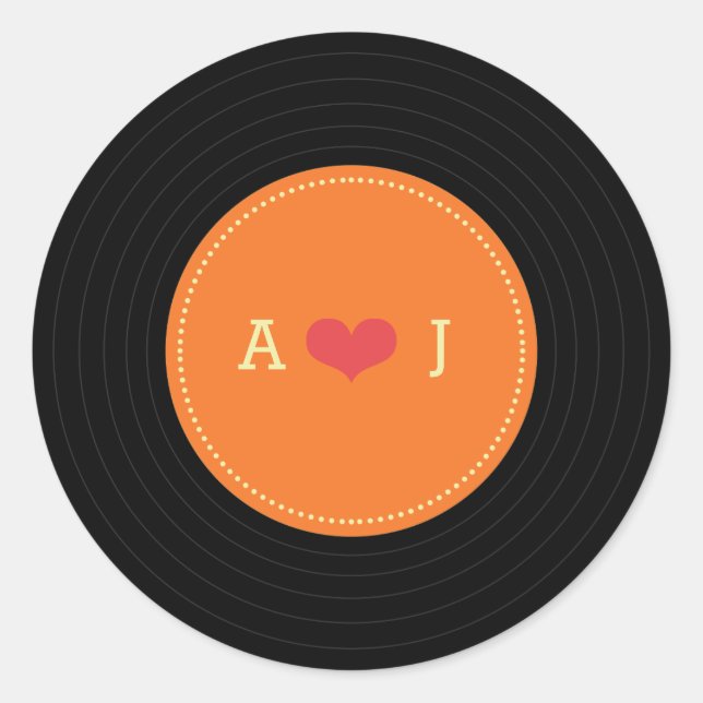 Moderne Retro Vinyl Record Hochzeit Runder Aufkleber (Vorderseite)