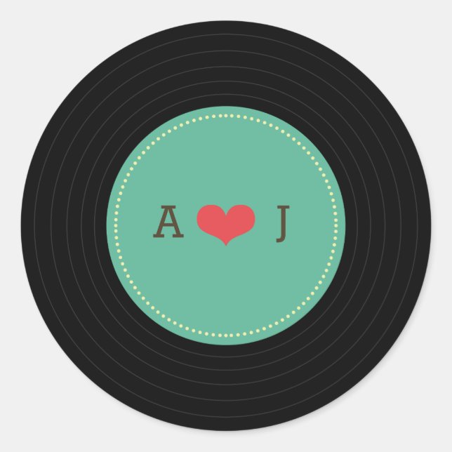 Moderne Retro Vinyl Record Hochzeit Runder Aufkleber (Vorderseite)