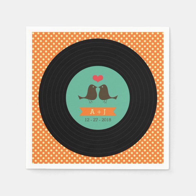 Moderne Retro Vinyl Record Hochzeit Serviette (Vorderseite)