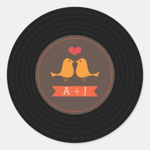 Moderne Retro Vinylaufzeichnungs-Liebe-Vögel Brown Runder Aufkleber