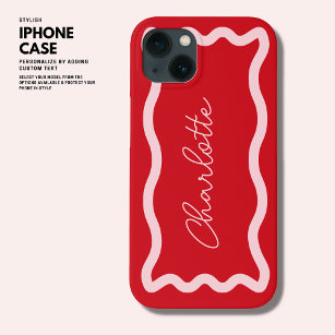 Moderne Retro Wave in rosa und rotem Monogramm Case-Mate iPhone Hülle