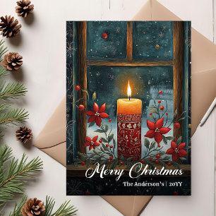 Moderne Retro-Weihnachtskerzen-Feiertagskarte Feiertagskarte