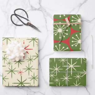 Moderne Retro-Weihnachtsmuster des Mitteljahrhunde Geschenkpapier Set